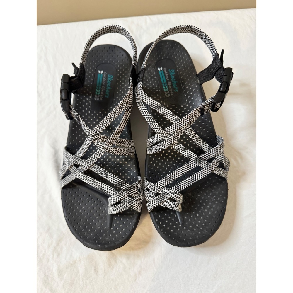 Skechers Outdoor Lifestyle Womens Black White Strappy Toe Sandals Buckle 7.5